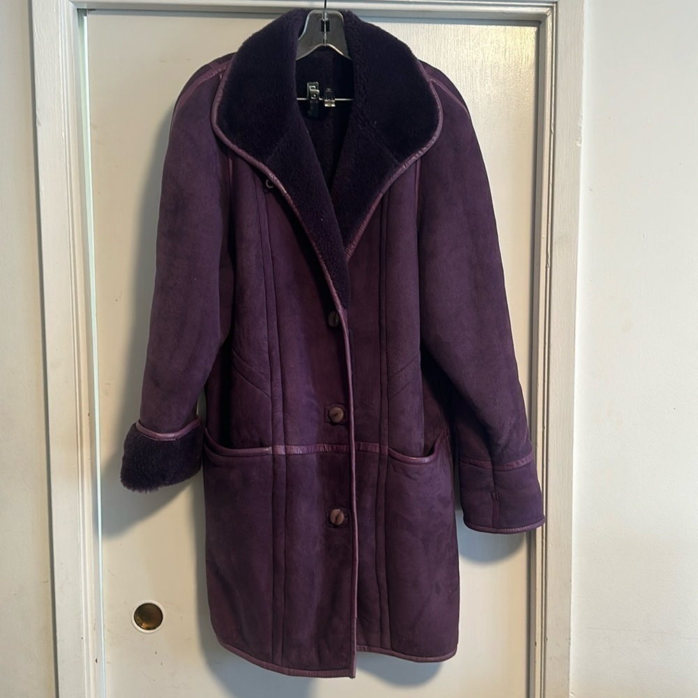 Vintage Hide Society large Purple Shearling  Coat, Made in Canada